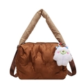 Bruine gewatteerde puffer crossbodytas met cirkelpatroon en zachte pluche beer hanger - Met Hanger / Bruin