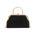 Bolso de noche retro negro tipo concha con cadena dorada y textura metálica vertical - Negro