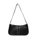 Retro black baguette bag with gold studs and wide shoulder strap in vegan leather - Black