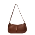 Dark brown faux leather underarm bag with vintage golden rivets and wide strap - Brown