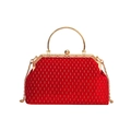 Bolso de noche retro de terciopelo rojo con bordado dorado y asa de anillo - Rojo