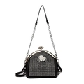 Vintage Umhängetasche in Schwarz mit Strasssteinen, Elefanten-Logo und Kette - Silber
