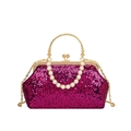 Borsa da sera con paillettes rosa, manico in perle bianche e catena in metallo oro - Rosa Rosso
