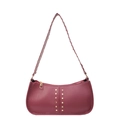 Retro burgundy hobo bag featuring gold studs and a wide shoulder strap in punk style - Pink