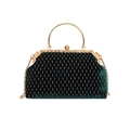 Bolso vintage de terciopelo verde oscuro con marco dorado y correa de cadena - Verde