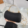 Sparkling black rhinestone evening bag with gold metal handle and chain strap for women - Black