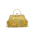 Sac de soirée en soie jaune brodée avec motif floral traditionnel et cadre en métal - Doré