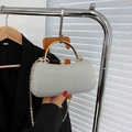 Sparkling silver rhinestone evening clutch bag with gold handle and chain strap - Silver