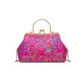 Sac à main en soie brodée rose rouge avec fermoir doré et poignée vintage - Rose Rouge