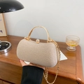 Champagne gold glitter evening clutch bag with crystal handle and metal chain strap - Gold