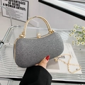 Elegant silver glitter evening bag with rhinestone handle and gold chain strap - Gray
