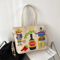 Beige draagtas met Mexicaans borduurwerk en tequila-patches op kunstleer - Wit