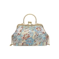 Champagne floral embroidery handbag with golden handle and bead clasp in vintage style - Silver