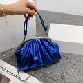 Pochette plissée bleu métallisé avec cadre argenté et bandoulière amovible - Bleu