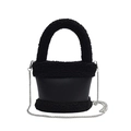 Faux fur and black leather bucket bag with silver chain strap and plush handle - Black