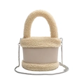 Beige faux shearling bucket bag with leather panel and silver metal chain strap - Off White