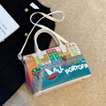 Multicolor Portofino embroidery handbag with crocodile texture leather and metal strap - Off-white