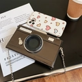 Vintage brown camera-shaped crossbody box bag with silver chain strap for women - Brown
