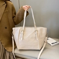 Cream white woven tote bag with adjustable shoulder strap and gold hardware - Off-white