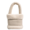 Elegante borsa a mano beige in peluche con ecopelliccia e dettagli in similpelle - Bianco Sporco