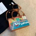 Brown tote bag with colorful Portofino embroidery and adjustable shoulder strap - Tan