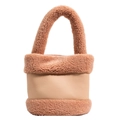 Borsa a secchiello cilindrica rosa con finiture in peluche e pelle liscia - Rosa
