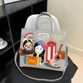 Gray vintage tote bag with colorful London themed pop art embroidery and patches - Gray
