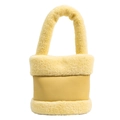 Sac seau en peluche jaune clair avec détails en cuir et poignées douces d'hiver - Jaune