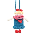 Bolso bandolera de ganchillo hecho a mano con vestido azul y labios grandes estilo muñeca - Azul/Muñeca Multicolor