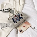 Silver rhinestone elephant evening bag with pearl handle and metal chain strap - Silver