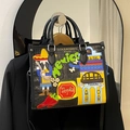 Sac fourre-tout noir motif crocodile avec broderies mexicaines colorées et doubles anses - Noir