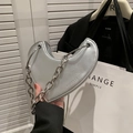 Borsa a tracolla argento a forma di cuore con catena spessa e testo alla moda - Argento