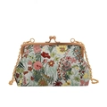 Vintage floral jacquard frame bag with champagne gold metal clasp and chain strap - Pastoral Flower