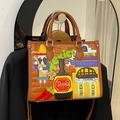 Sac fourre-tout marron texture crocodile avec broderie colorée souvenir du Mexique - Marron