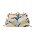 Retro jacquard evening bag with yellow tulip pattern and golden chain strap - Tulip Purple