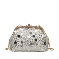 Retro silberne Abendtasche mit Pailletten, Goldverschluss und eleganter Kette - Weiß