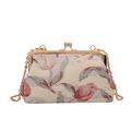 French vintage tulip jacquard kiss-lock bag with gold chain strap in beige and pink - Tulip Orange