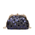 Dunkelblaue Pailletten-Abendtasche mit goldener Kette und Strass-verzierten Verschluss - Blau