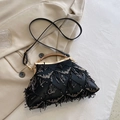 Schwarze Pailletten-Abendtasche mit Perlenstickerei und Quasten für feierliche Anlässe - Schwarz