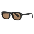 Retro black square sunglasses with brown lenses and silver rivet accents - Black Frame Tea Lens