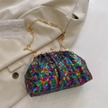 Sparkly multi-color sequin evening bag with crystal encrusted gold clasp and chain strap - Rainbow
