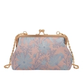 Pink and blue jacquard vintage clutch with rose gold frame and ball clasp detail - Khaki