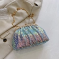 Iridescent light blue sequin evening bag with crystal clasp and gold chain strap - Sky Blue