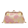 Vintage jacquard clutch bag with pink and yellow floral patterns and gold chain - Pink Floral