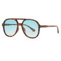 Retro tortoise pilot sunglasses with double bridge and blue gradient lenses for adults - C06 Tortoise / Gradient Light Green