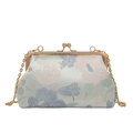 Vintage floral jacquard evening bag with golden kiss lock and chain strap in mint green - Big Blue Floral