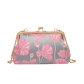 Vintage grey satin evening bag with pink floral embroidery and kiss-lock gold chain strap - Lotus Grey