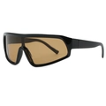 Oversized wrap-around sunglasses with glossy black frame and amber gradient lenses - Black Frame Tea Lens
