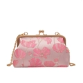 Pink floral jacquard embroidery clutch with vintage gold clasp and chain strap - Lotus Pink