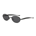 2025 trendy oval black metal sunglasses with dark lenses for high-fashion runway look - Black Frame Grey Lens